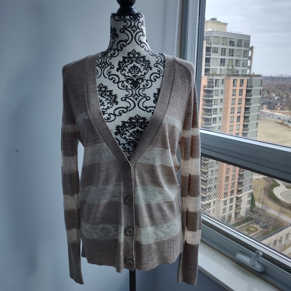 LOFT Stripe Long Casual Spring Cardigan in Brown - Picture 4 of 8